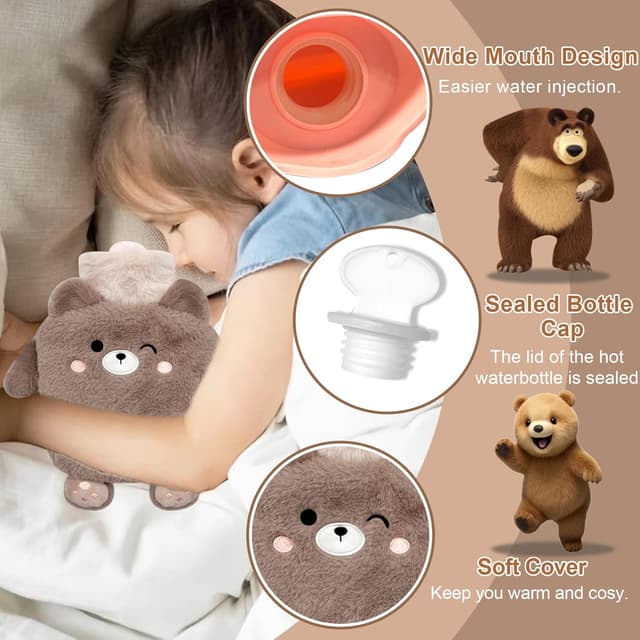Detalle de YeahBoom Kinder-Wärmflasche Bär mit Handwärmerbezug – weich, abnehmbar & waschbar