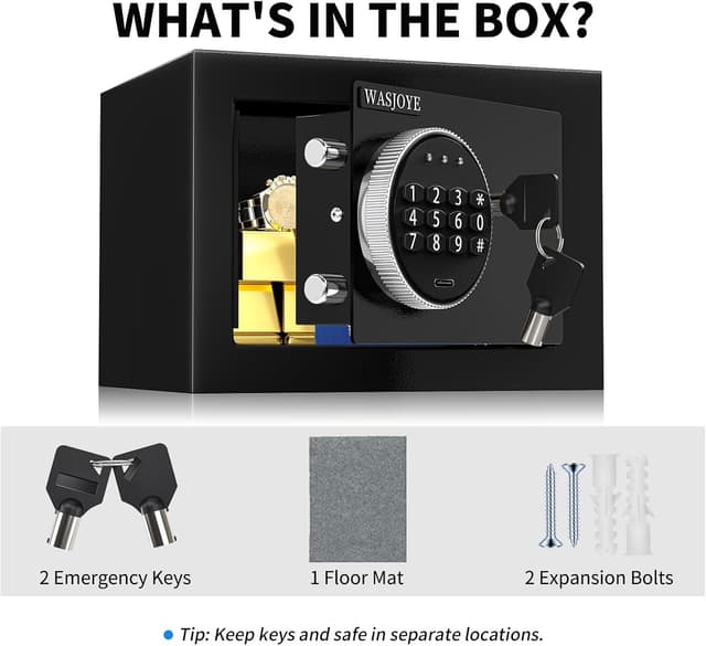 Detalle de WASJOYE Mini Cassaforte con tastiera digitale (17 × 23 × 17 cm)