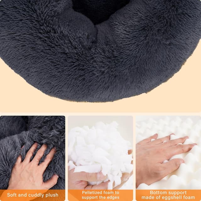 Detalle de HMTOPE orthopädisches rundes Hundebett 80 cm Ø – dunkelgrau, waschbarer Donut/Kuschelkorb