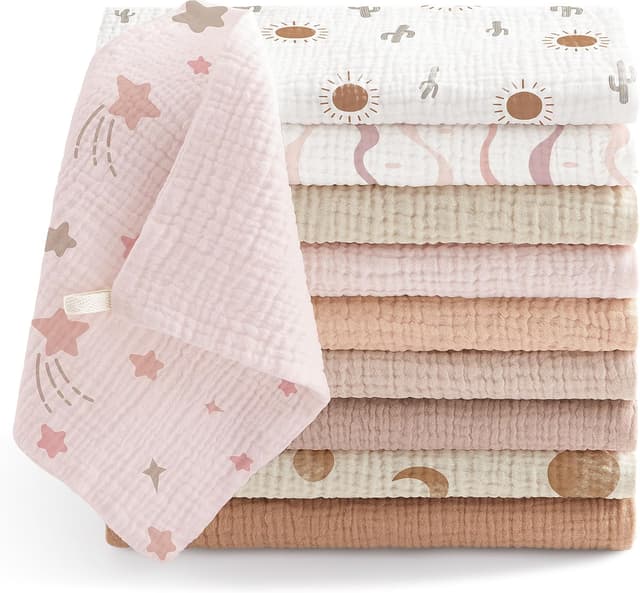 Detalle de Bearmoss muslin baby burp cloths 25x25cm 10 pack