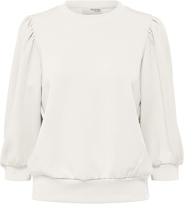 Detalle de Selected Femme women’s loose fit blouse with round neckline and 3/4 puff sleeves