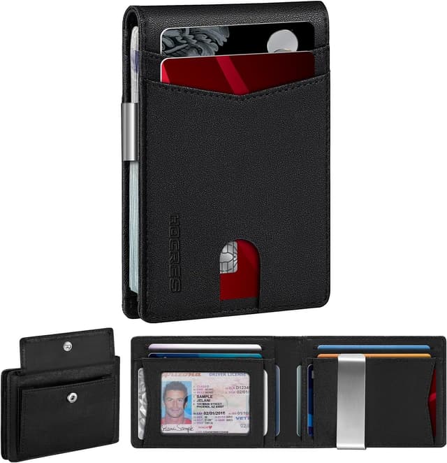Detalle de HOCRES Slim RFID Blocking Mens Wallet with Money Clip & 12 Card Slots