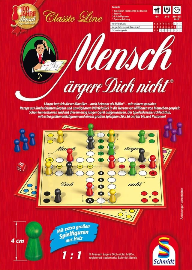 Thumbnail 6 de Schmidt Spiele 49439 „Mensch ärgere Dich nicht“ in der Metalldose – Classic Line mit extra großen Holzfiguren