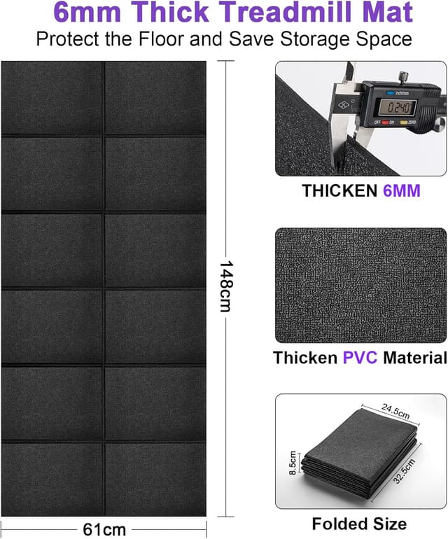 Detalle 2 de Vanexiss 148×61cm Foldable Treadmill Mat (6mm) – Waterproof Anti-Slip PVC Floor Protector for Walking Pads, Bikes & More