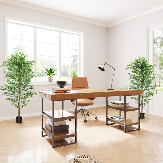 Detalle de HOMCOM Lot de 2 ficus artificiels d’intérieur (hauteur 1,80 m) avec pots