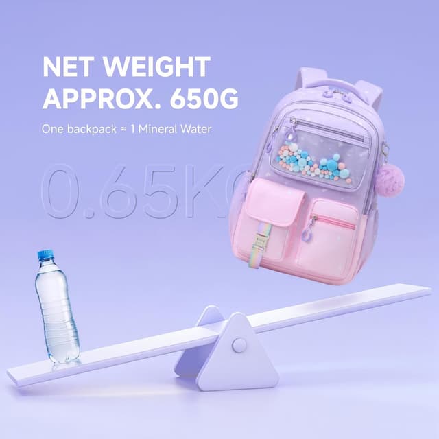 Thumbnail 6 de Amythe Zainetto Bambina ergonomico riflettente 20L per scuola elementare e media (rosa-viola) con ciondoli