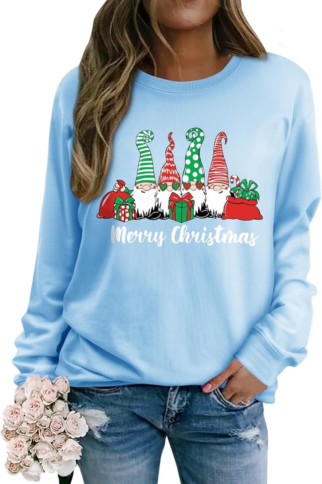 Thumbnail 6 de Yihelian Damen-Weihnachtssweatshirt mit 3 Wichtel-Print – Rundhalsausschnitt