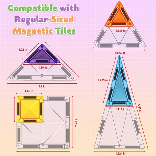 Detalle 2 de Mini Magnetic Tiles 56-piece travel magnetic building blocks with metal box (sensory construction toy for ages 3+)