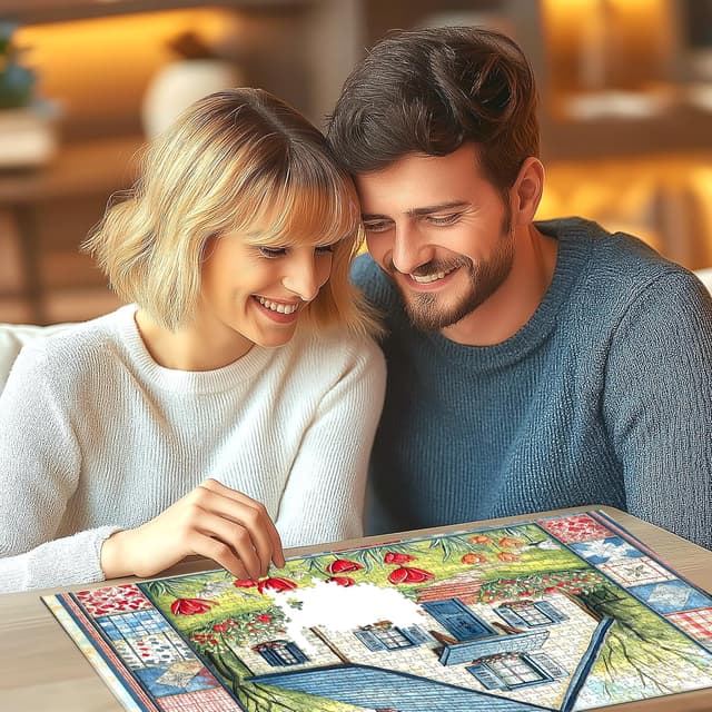Detalle de Cottage Bloom 500-Piece Jigsaw Puzzle for Adults (20 x 20 in) — Cozy Country House & Tulip Garden Scene