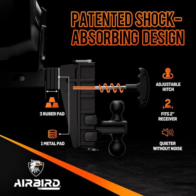 Detalle de Airbird Adjustable Trailer Hitch for 2-Inch Receivers (6-Inch Drop, 25,000 lbs GTW) with 2 and 2-5/16-Inch Balls, Black
