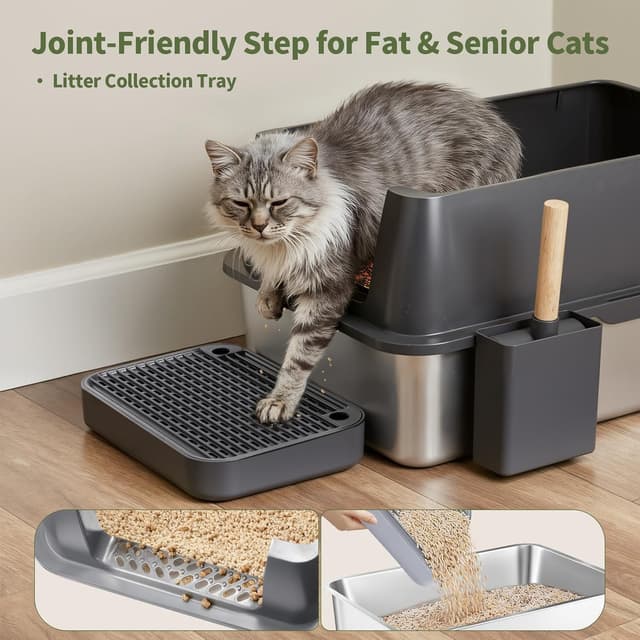 Thumbnail 6 de Gimars Lettiera per gatti 3 in 1 in acciaio inox, extra large chiusa con coperchio e doppio ingresso