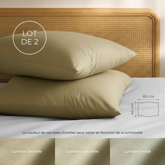 Detalle 2 de Dreamzie Taie Oreiller 40x60 en coton renforcé (set de 2) beige – certifié Oeko-Tex