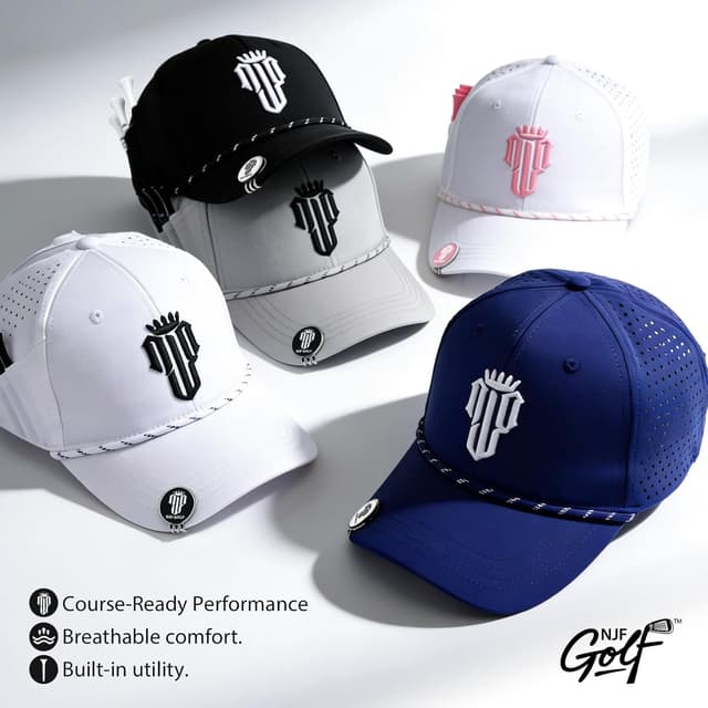 Detalle de NJF Golf Hat Men: Breathable Adjustable Rope Hook-and-Loop Cap with Tee Holder