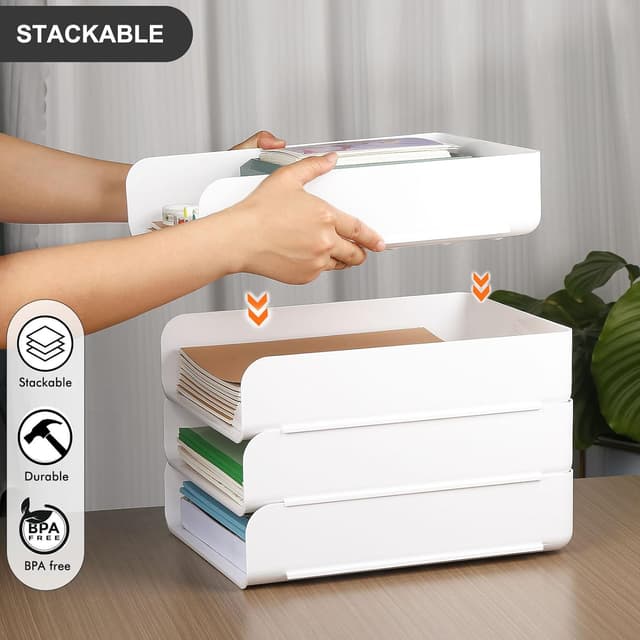 Detalle de Greentainer 4-stöckiger Ablagekorb für A4 aus PET (stapelbar, 4er Set in Weiß)