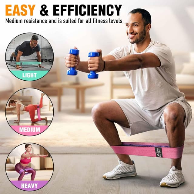 Detalle de Fabric Resistance Bands Set for Women and Men (Light/Medium/Heavy) for Glutes, Thighs, Yoga, Pilates & Rehab