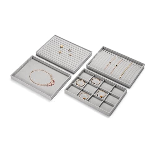 Thumbnail 6 de Oirlv Bandeja apilable de microfibra gris para joyería (24 cuadrículas)