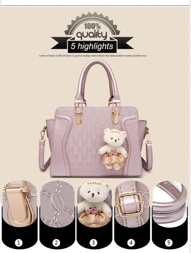 Detalle de MORGLOVE 4-Piece Gold PU Leather Handbag Set (Top Handle, Shoulder & Card Purse)