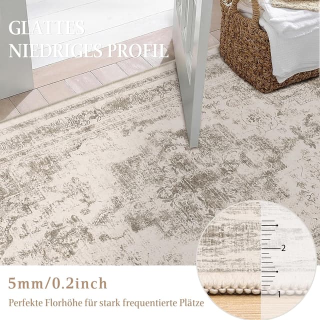 Thumbnail 6 de HUGEAR Vintage tappeto beige antiscivolo lavabile 120x180 cm