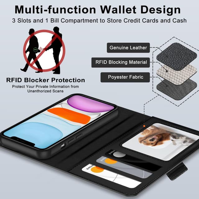 Detalle 2 de XTCASE Coque magnétique 2 en 1 avec rabat pour iPhone 11 compatible MagSafe (noir)