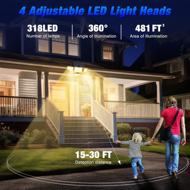 Detalle 2 de Peasur faretto LED da esterno solare con sensore di movimento e 318 LED