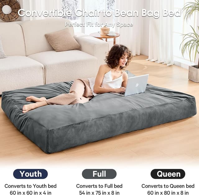 Detalle 2 de ILPEOD Bean Bag Chair 100% Convertible Bed