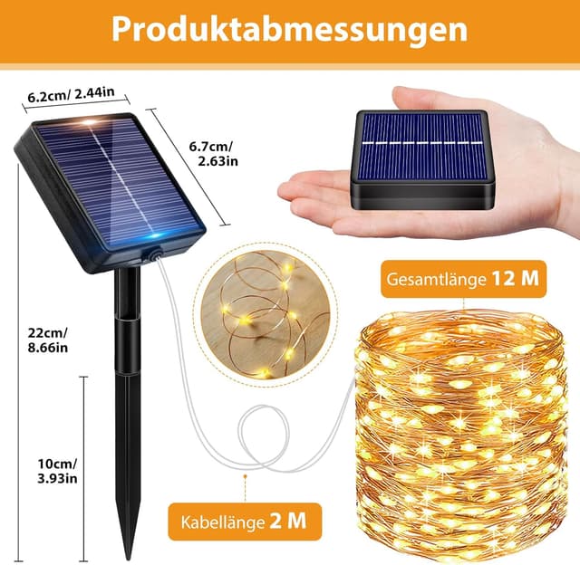 Detalle 2 de Peasur Solar Lichterkette 3x12 m mit LED