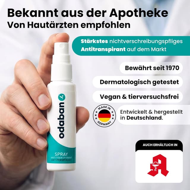 Detalle de odaban® Antitranspirant Deo Spray 30 ml gegen starkes Schwitzen (duftneutral, aluminiumchlorid-basiert)