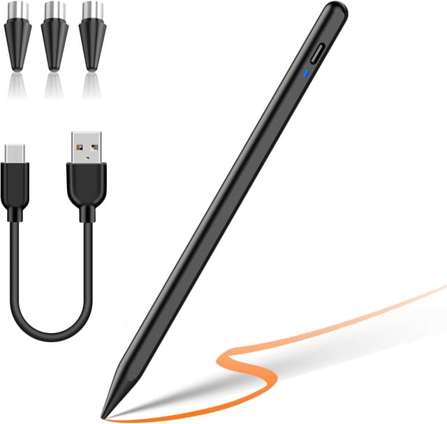 Detalle de Android Tablet Stift mit 3 POM-Federspitzen und USB‑C Schnellladung (magnetische Haftung) – Stylus Pen Type‑C für Touchscreens, Schwarz