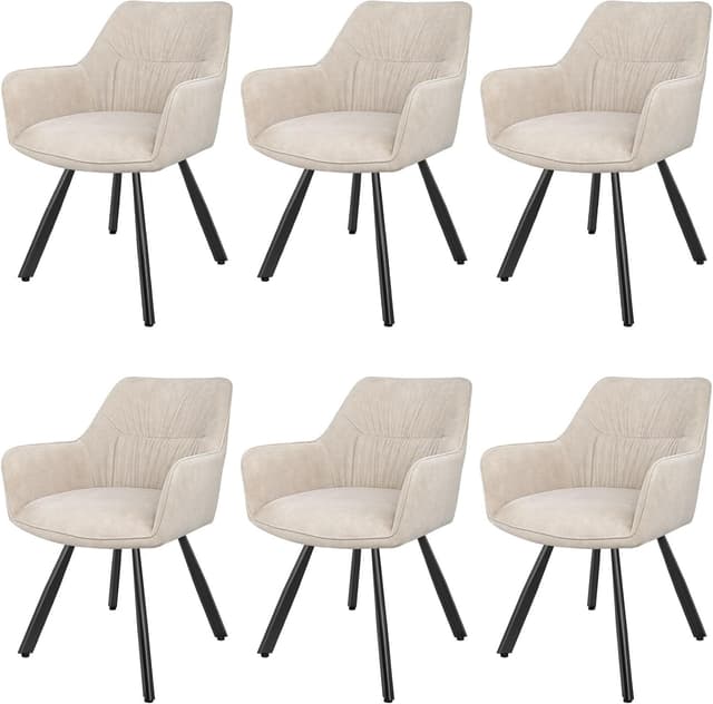 Detalle de LEWE Esszimmerstühle 6er-Set drehbar 360° mit Armlehne, Khaki – ergonomische Polsterstühle