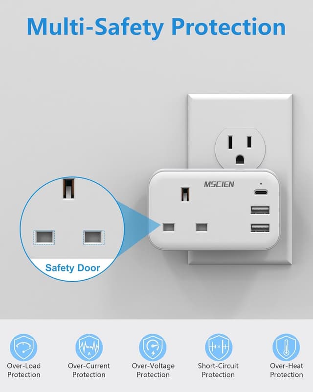 Thumbnail 5 de Mscien UK to US Travel Adapter 4‑in‑1