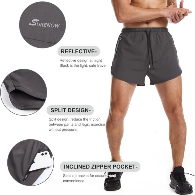 Detalle 2 de Suwangi Uomo Pantaloncini da Running 2 in 1 traspiranti a asciugatura rapida