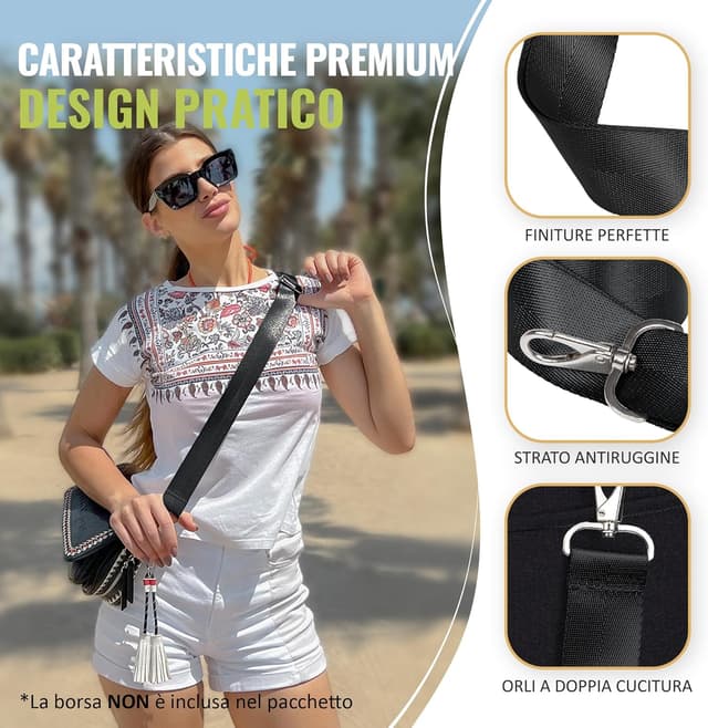 Detalle de BOACAY tracolla di ricambio universale regolabile per borsa, cinghia intercambiabile con gancio rotante 360°