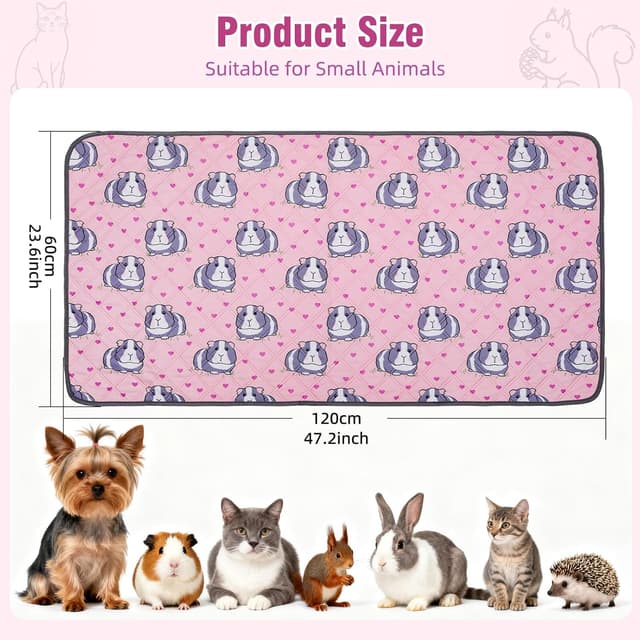 Detalle 2 de HOZKUY 2-Pack Guinea Pig Cage Liners & Bedding (24"x48") – Washable, leakproof pee pads with odour control
