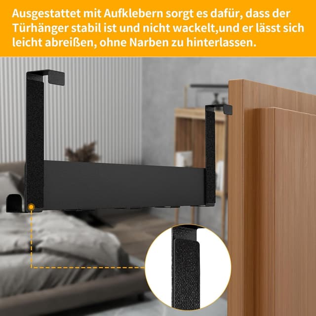 Detalle de Gypie Türhaken zum Einhängen (2 Stück) aus mattem Schwarz, mit 6 Haken pro Set