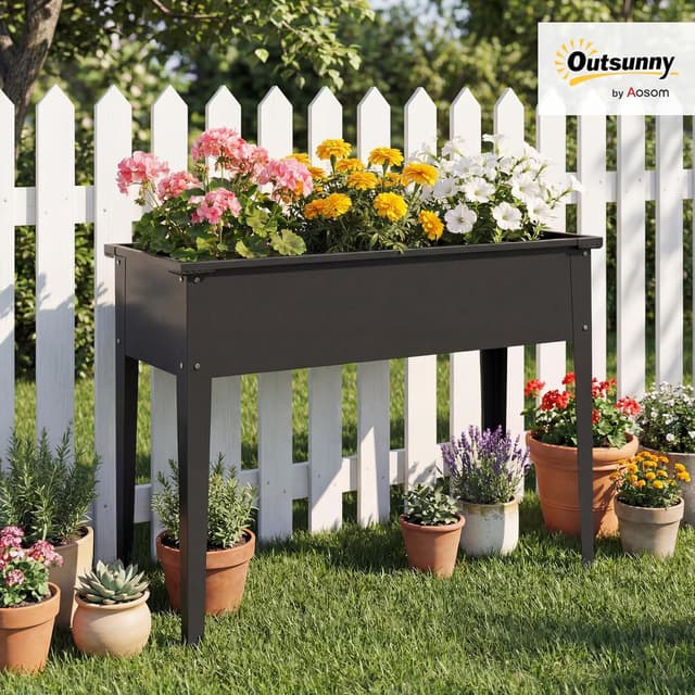 Detalle 2 de Potager sur pieds Outsunny 80 L en métal, 100 x 40 x 80 cm (noir)