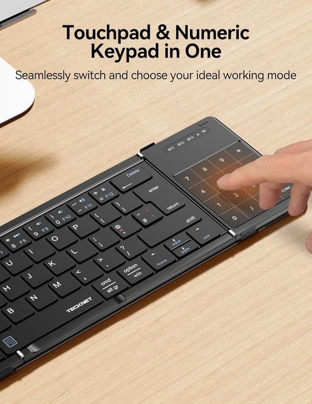 Detalle de TECKNET Foldable Bluetooth Keyboard with Touchpad (64-key) — pocket travel mini keyboard with trackpad & numeric keypad