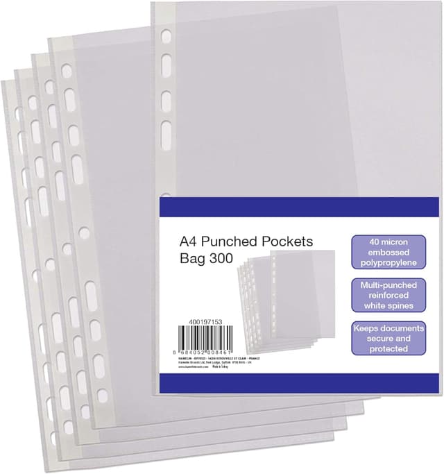 Detalle de SUMMIT A4 bulk punched pockets – 300 clear plastic sleeves (40 microns)