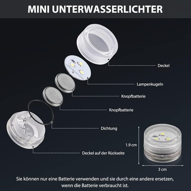 Thumbnail 5 de LUXJET Mini Unterwasser LED Teelichter 20er-Pack