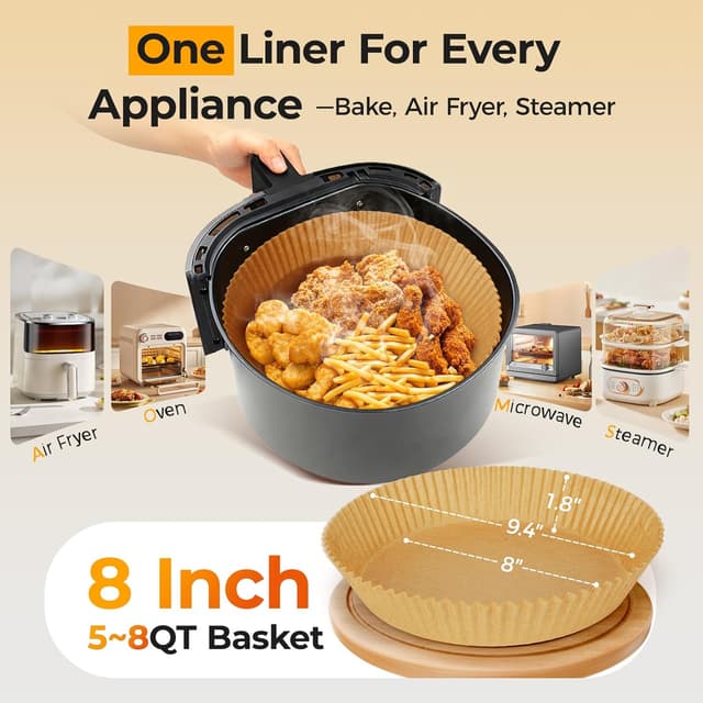Thumbnail 2 de Air Fryer Liners for Ninja (205 PCS) — 8-Inch Round Disposable Parchment Liners, Oil-Proof & Non-Stick