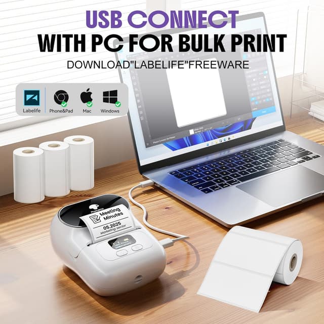 Thumbnail 6 de Phomemo M110 Bluetooth Etikettendrucker (M110) für Adressen, Barcodes & Preise – portabler Label Printer für PC & Telefon