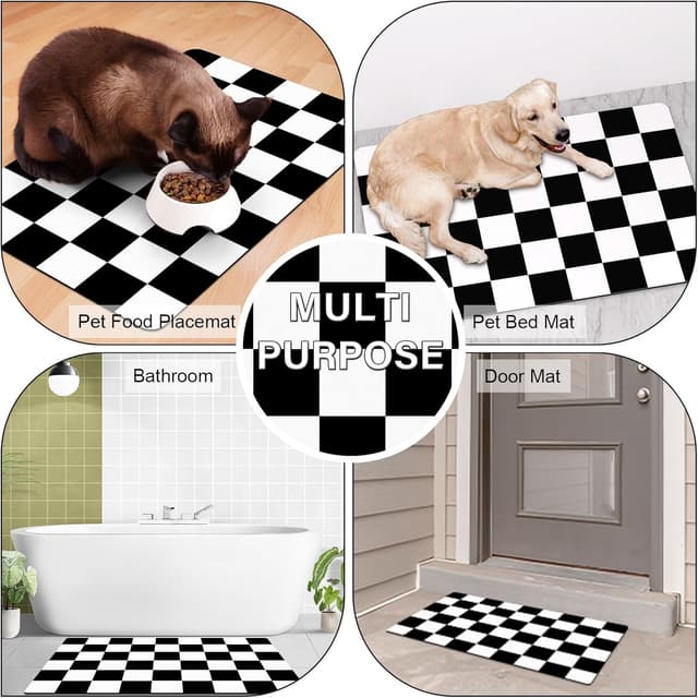 Detalle 2 de BLESWIN Dog Food Mat (51 x 30.5cm) – Checkered non-slip placemat for messy drinkers