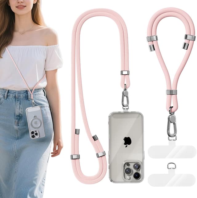 Detalle de joremx 2-teiliges Handyband universal (Handykette) mit verstellbarer Länge – rosa