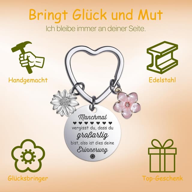 Detalle de Farbeele Positiver Sonnenblumen & Glücksbringer-Schlüsselanhänger Set – Pocket Hug als Geburtstagsgeschenk