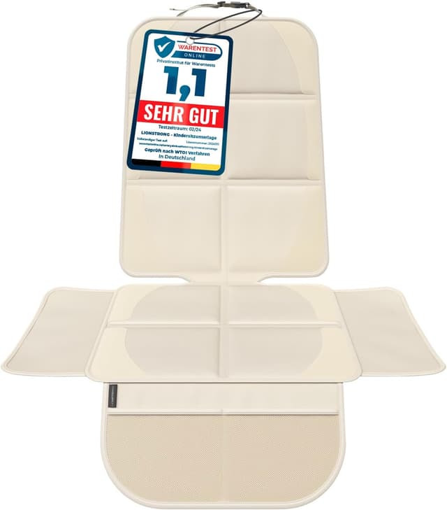 Detalle de LIONSTRONG Kindersitzunterlage mit ISOFIX-Eignung – wasserabweisender Polyester, cremeweiß