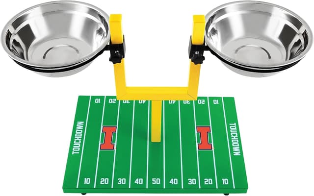 Detalle de NCAA Illinois Fighting Illini Goalpost Football Field Dog Feeder with Adjustable Elevated Bowls