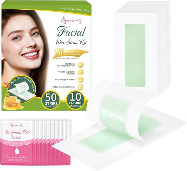 Detalle de Beauty7 Bandes de cire froide pour sourcils (peaux normales) : 50 bandes + 10 lingettes apaisantes