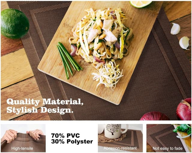 Detalle 2 de CHAOCHI lot de 6 sets de table PVC antidérapants 45 x 30 cm (noir + or)