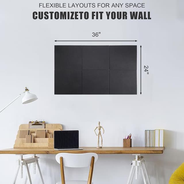 Detalle de Cork Board Alternative felt tile notice pin board (90 x 60 cm) – 6 pack with 20 pushpins, black