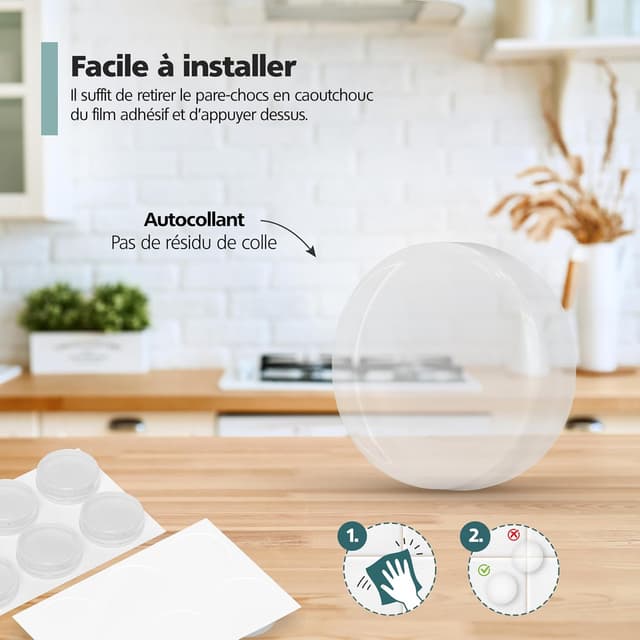 Detalle 2 de virea 12 butoirs de porte transparents auto-adhésifs (21 x 6 mm)