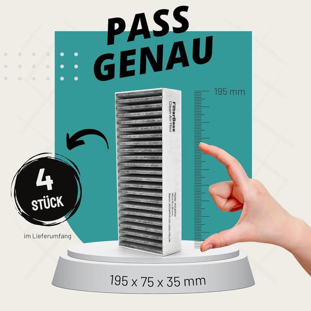 Thumbnail 2 de FilterBase Aktivkohlefilter 4er Set 195x75x35 mm